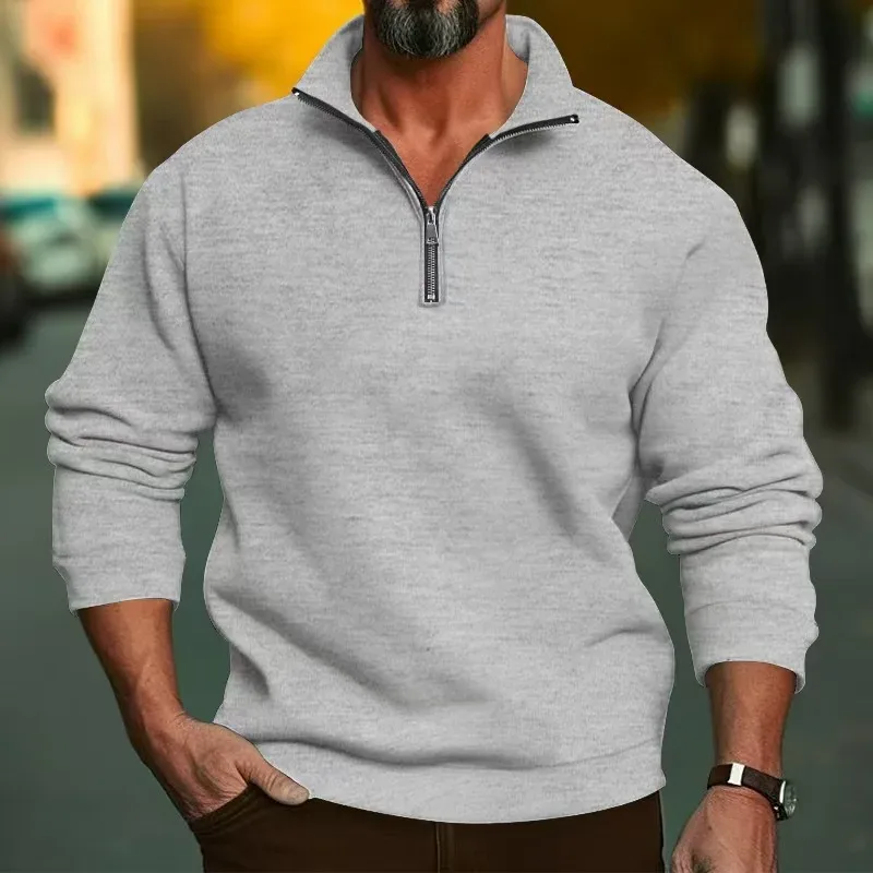 2026 Outdoor Men Zipper Sweatshirts Spring Quarter Zip Pullover Half Zipper Hoodie Men Gym Man Autumn Solid Men Sweatshirt Coat — image 8