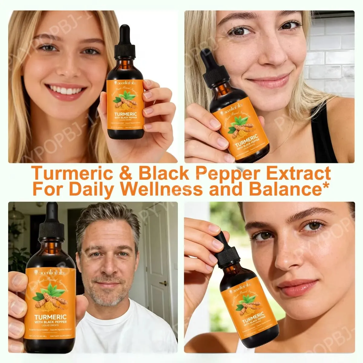 Acentialabs Turmeric with Black Pepper Liquid Drops for Natural Inflammatory Response Support 1340 Mg Turmeric Extract 60 ML