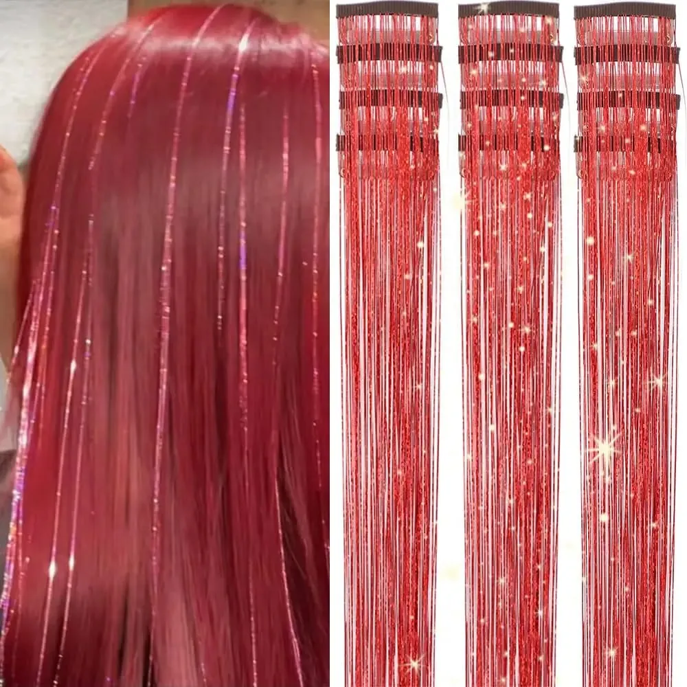Hair Tinsel 12pcs Shiny Hair Metal Ribbon Clip Wig Piece Glitter Ribbon In Hair Party Focus Delicate Eye-Catching Gift Synthetic — image 11