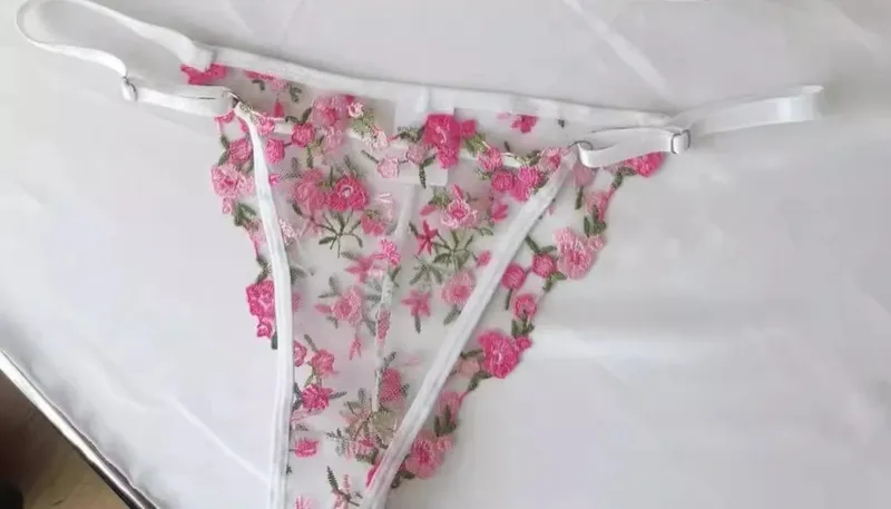 Pink Floral Lingerie Set Tulle Bra Embroidered Bralette Sweet Sexy Christmas Gift for Her Valentine Present CA S-XL MOYISU Tushy — image 15