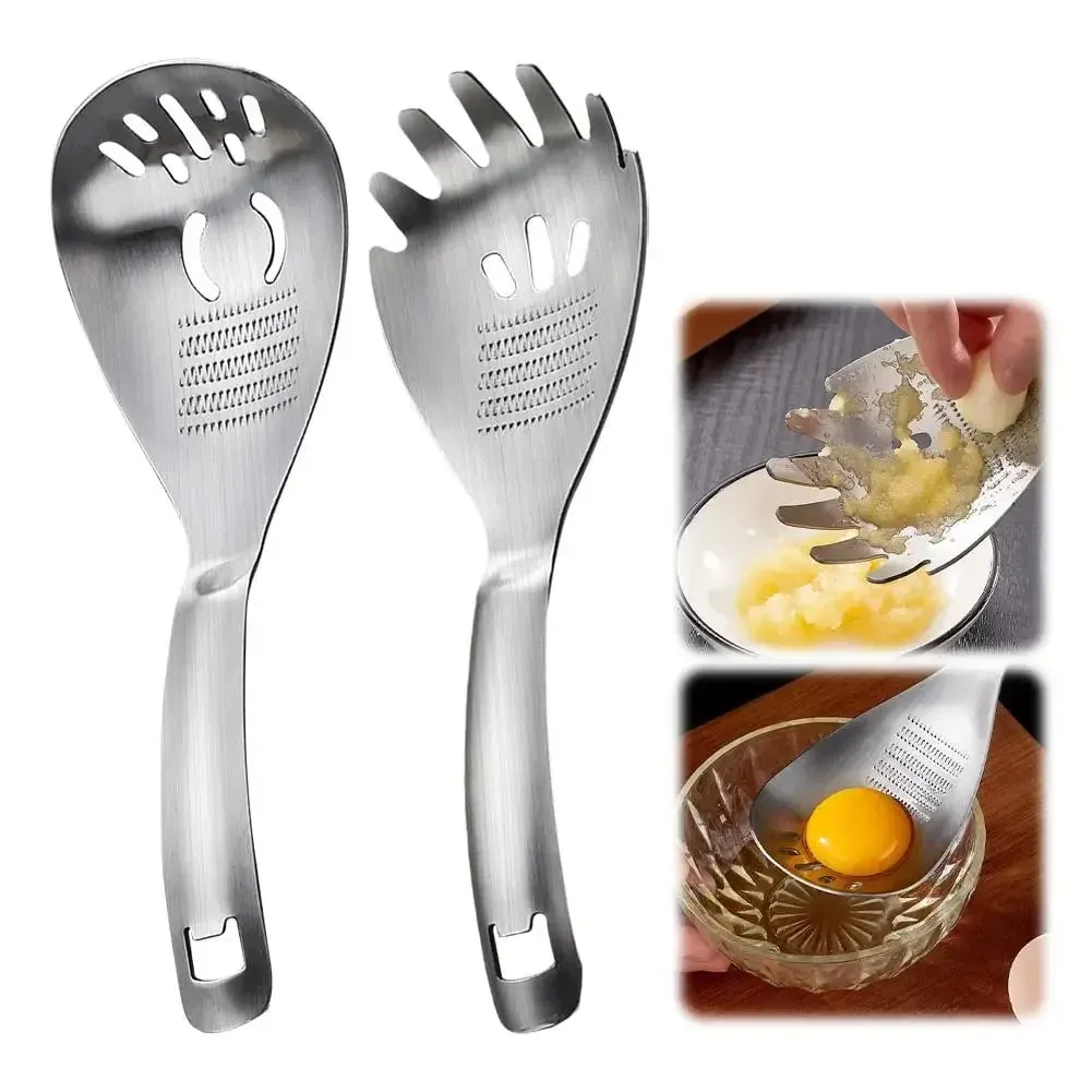 Stainless Steel Ginger Garlic Grater Multi-functional Grinding Spoon Egg Soup Divider Kitchen Cooking Utensils