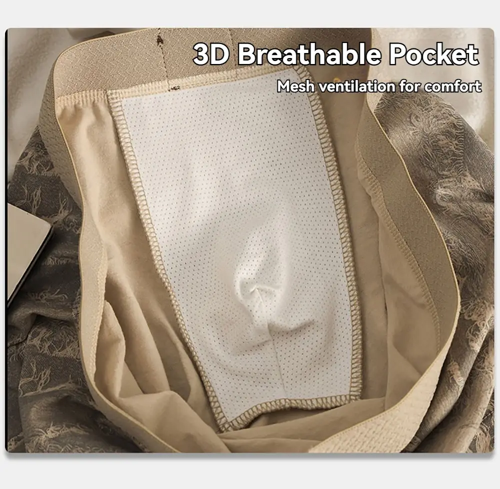 3 unids/pack 100% Boxers de algodón con estampado de lujo para Hombre malla 3D transpirable bolsa antibacteriana ropa interior cómodas bragas suaves para Hombre — image 5