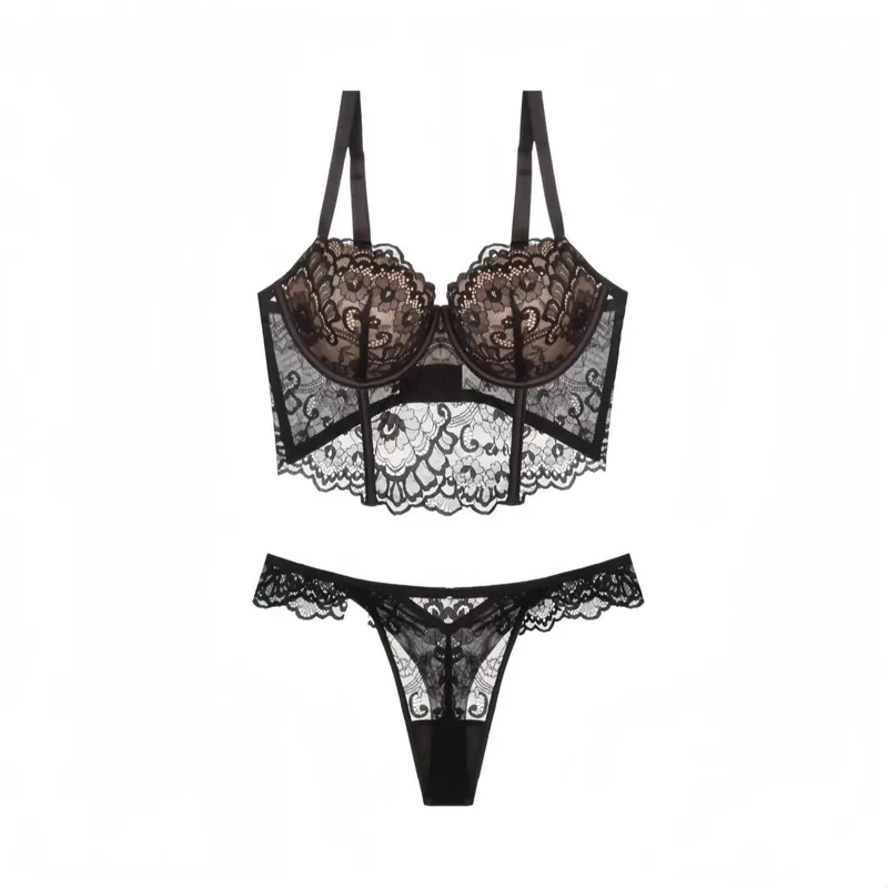 Sexiga kvinnor Fransk spets Fishbone BH Mjuk bygel 3/4 kopp Push Up Anti Sag Side Breast Shaper Comfort Daily Underkläder