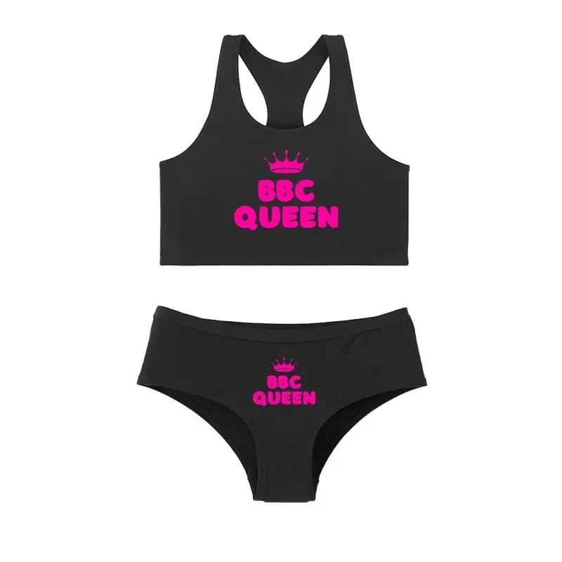 One Set BBC QUEEN Round Neck Tank Top And Panties Set Women's Underwear Sets Cute Cotton Underwear Sexy Lingerie For Women Set — image 5