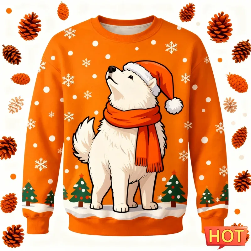 Cute Samoyed Graphic Ugly Christmas Sweater Fashion Holiday Wear Dog 3D Printed Sweatshirts Casual Oversized Unisex Pullovers — image 8