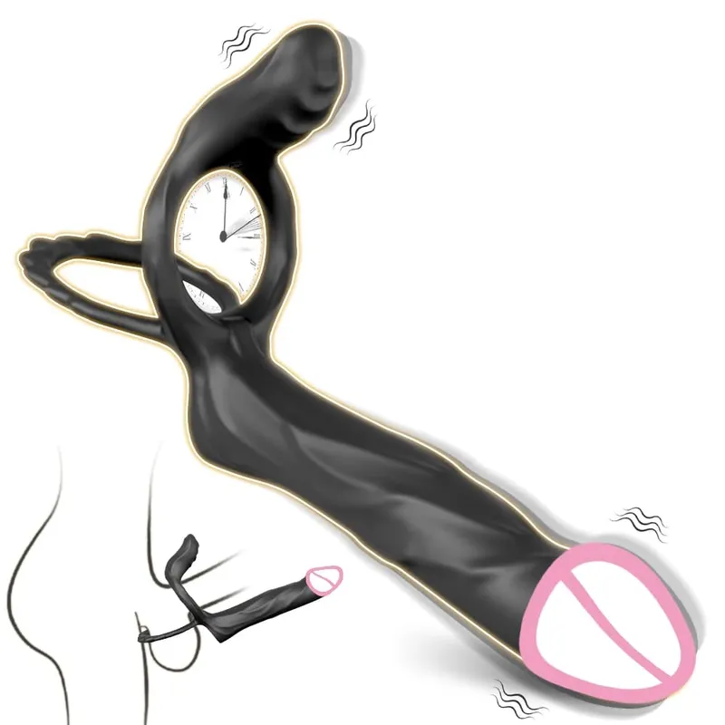 Vibrador de penetração dupla para casal, anel peniano de sêmen, anel peniano, ampliação do pênis, brinquedos sexuais vibratórios retardados para homens adultos — image 9
