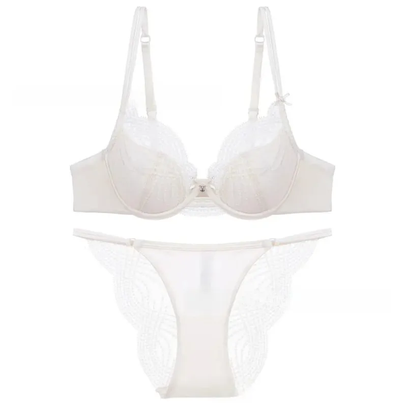 Hollow Thin Cup Women Lingerie Set Seamless French Style Lace Embroidery Lingerie Silk Satin Sexy Underwear Women Intimates — image 5
