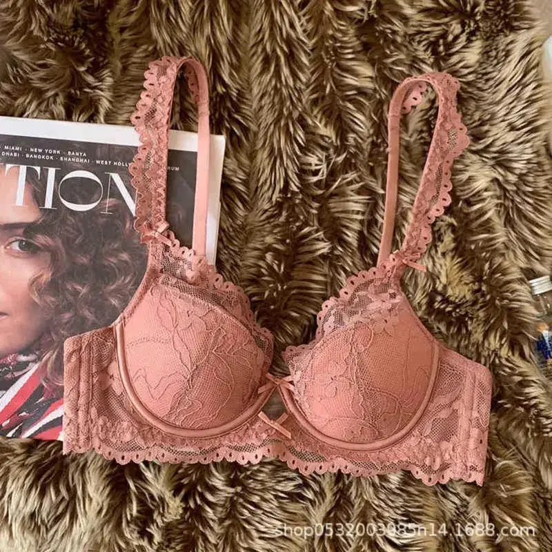 Kvinnor French Flutter Sleeve Spets Underkläder Set Mjukt bygel Tunn Cup Andas Sexig Beauty Back Minimizer BH 32‑38 — image 4