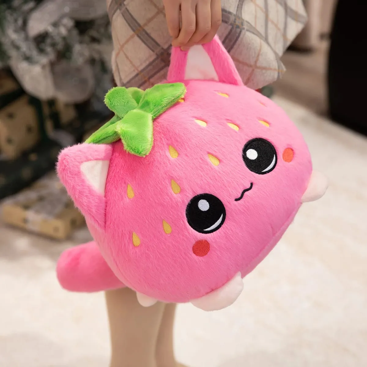 Lovely Strawberry Cat Soft Stuffed Throw Pillow Cat Lovers Cute Funny Home Decoration Kids Friends Office Workers Birthday Gifts — image 6