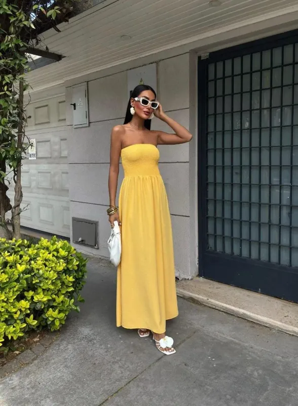 2026 nytt sommarmode enfärgad off-shoulder axelbandslös lång klänning för kvinnor — image 8