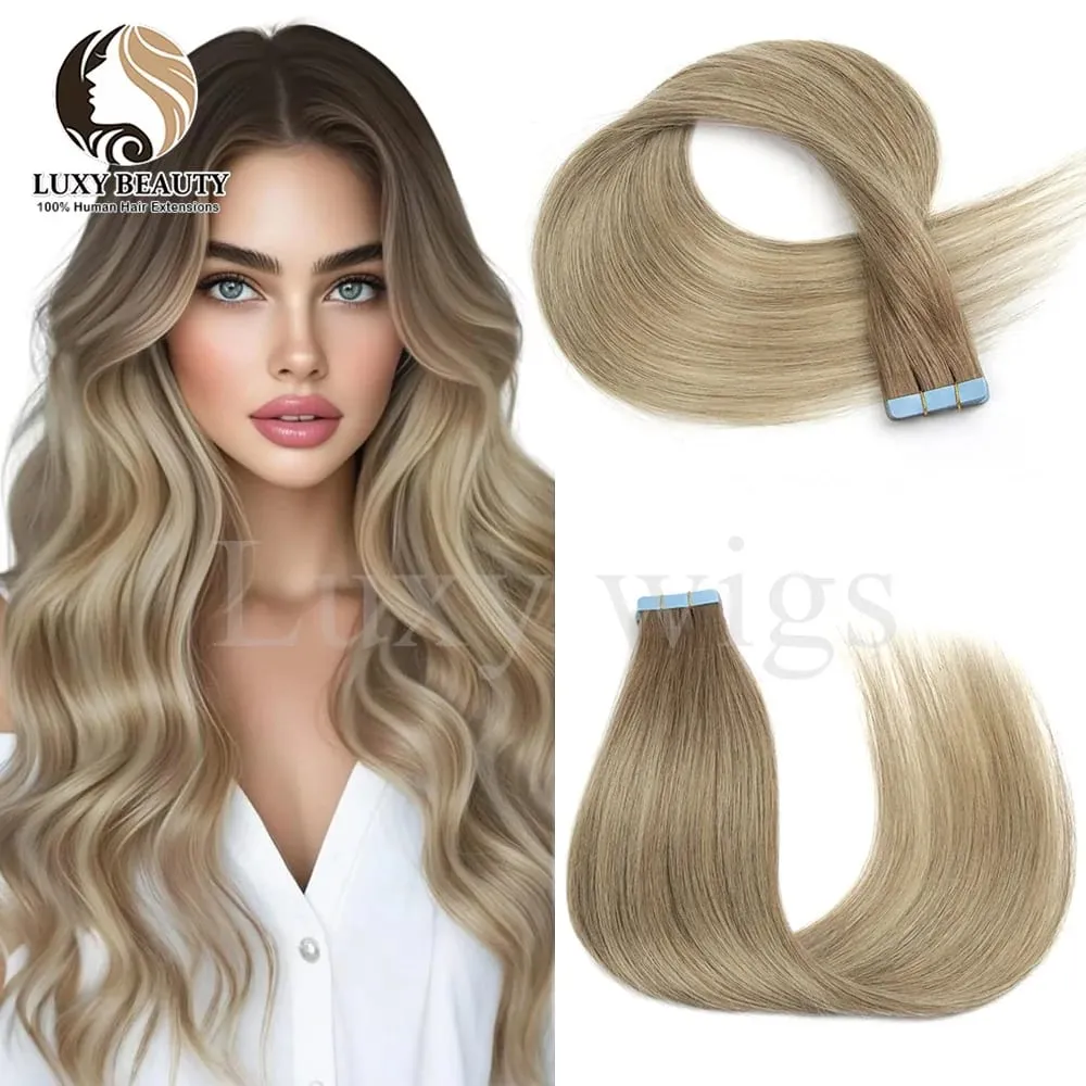 Highlights Brown Tape in Hair Extensions Human Hair Straight Black Blonde Seamless PU Skin Weft Tape In Hair Extensions 20PCS