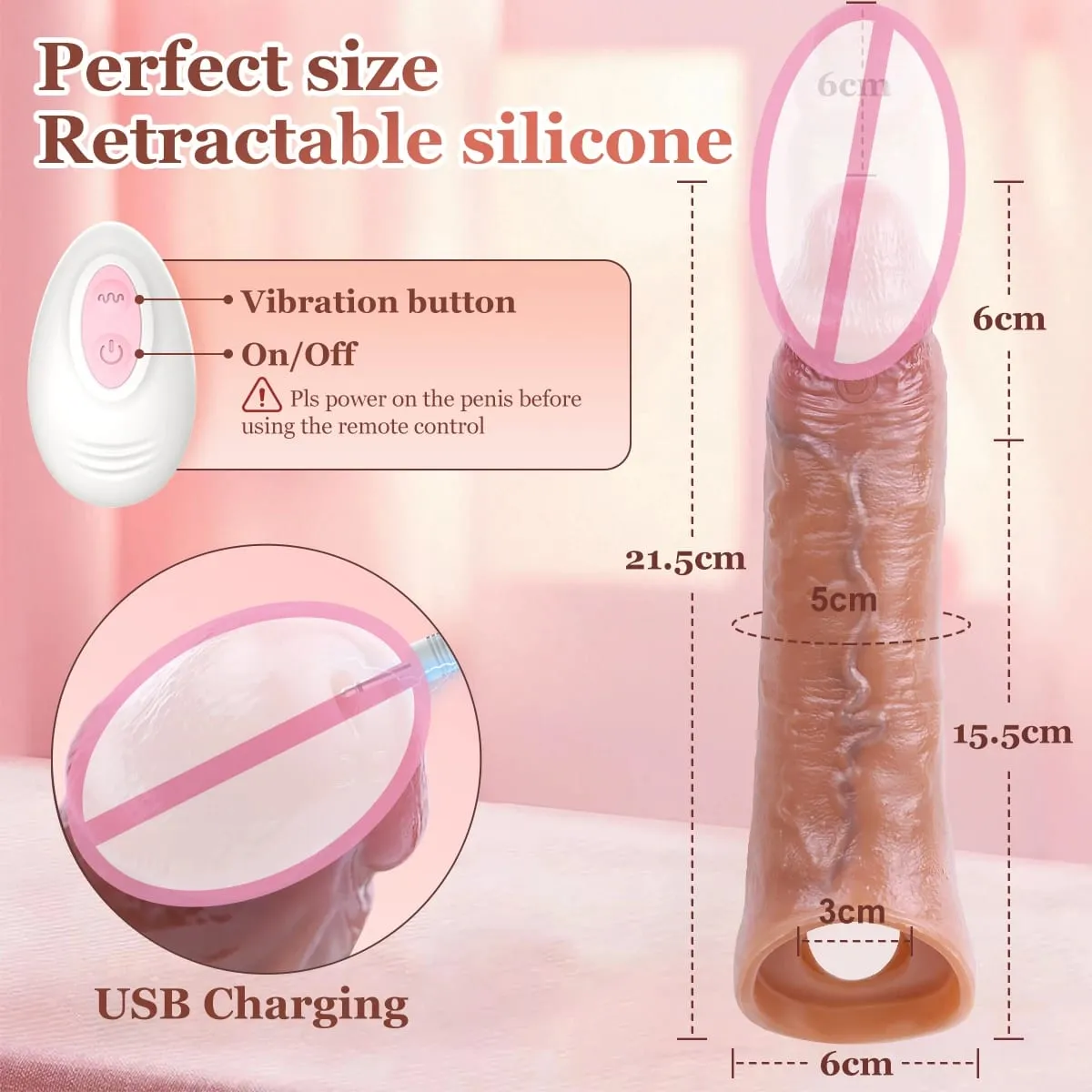 Male Wear Vibrator Penis Sleeve Realistic Penis Enlarger Thicken Cock Ring Sleeve Penis Extender Dildo Adult Sex Toys for Men