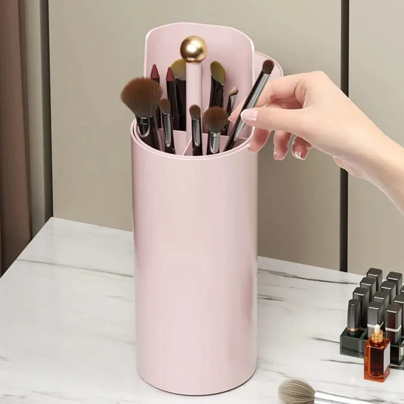 Makeup Brush Storage Cylinder Press-to-Open Automatic Lift Dustproof Lid Large Capacity for Eyebrow Pencils and Makeup Brushes — image 4