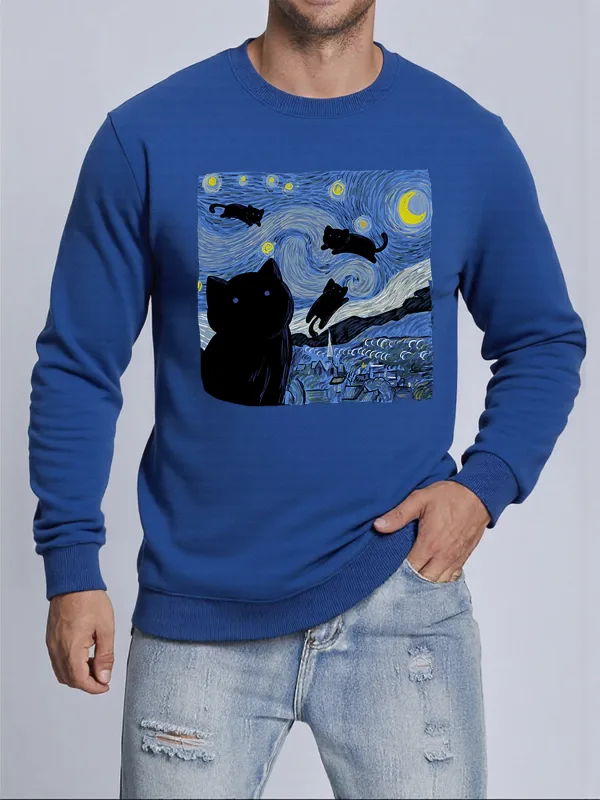 Van Gogh Starry Night Cat Printed Pullovers Unisex Thicken All-Match Sweatshirt Hip Hop Loose Hoodie Autumn Casual Sweatshirts — image 14