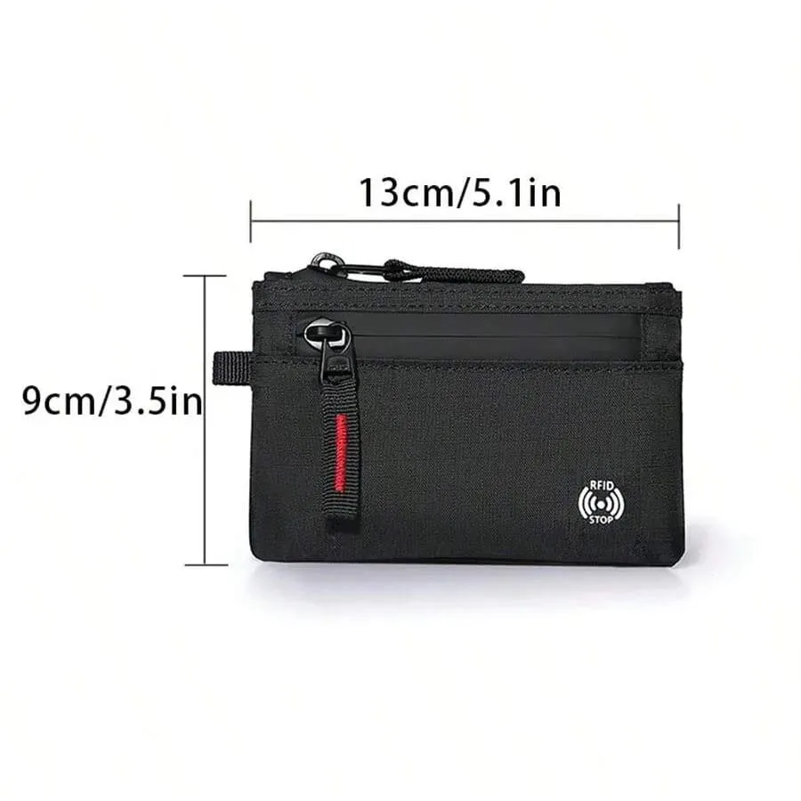Luxury Rfid Credit Card Holder Anti Theft Slim Key Card Case with Carabiner Nylon Coin Purse Male Purse