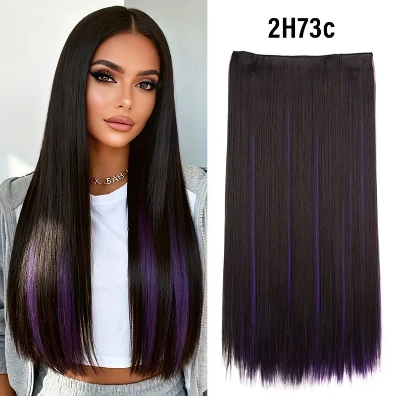 Synthetic 24Inch Long Straight 5 Clips Colorful Highlight Hair Extension Natural Soft Silky Hairpiece for Women Daily Use — image 11