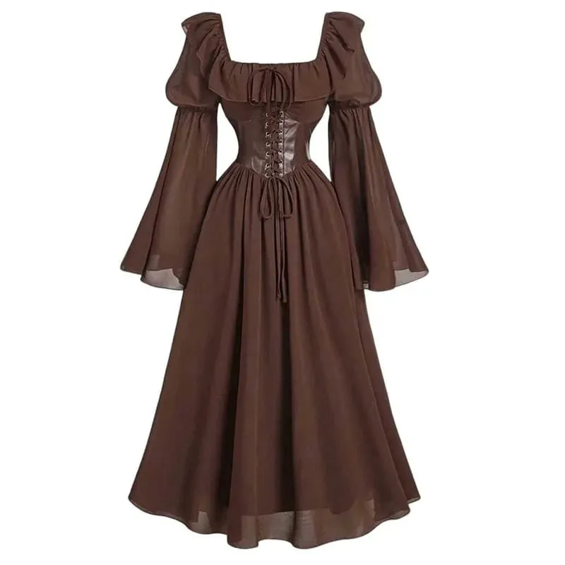 Medieval European and American Halloween New Women's Palace Vintage Dress Horn Sleeve Waist Square Neck Bat Sleeve Long Dress — image 4