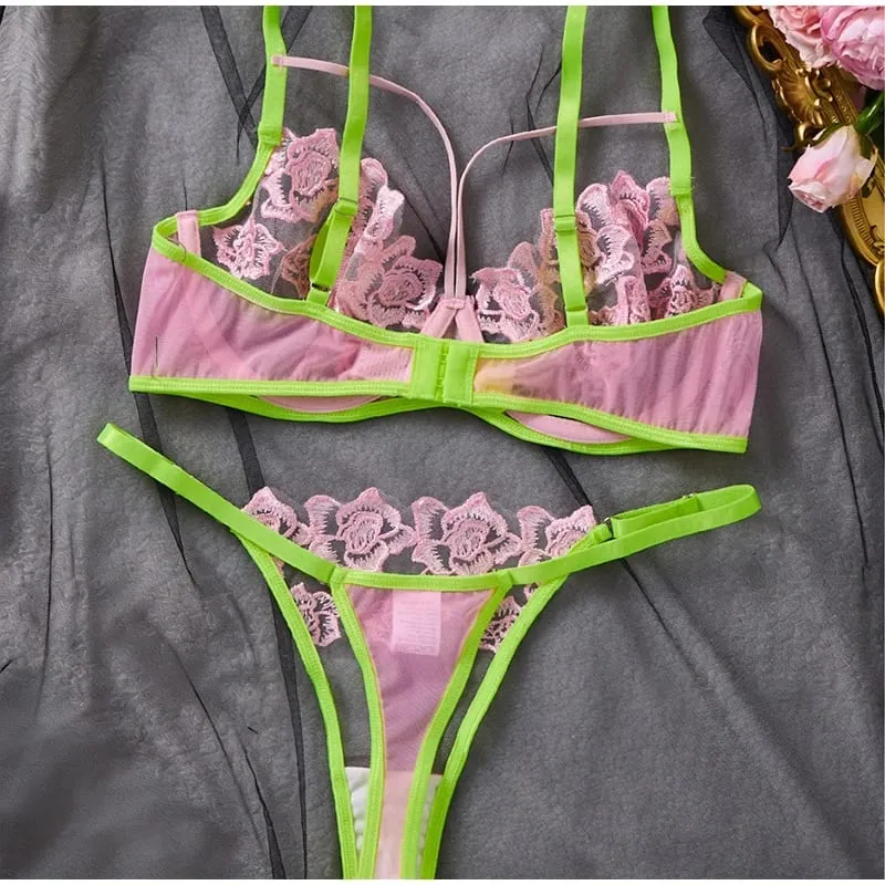 Women Lingerie Thong Outfit Sexy Transparent Mesh Bra Delicate Floral Lace Sheer Elegant Fashion Apparel Daily Ladies Underwear — image 1