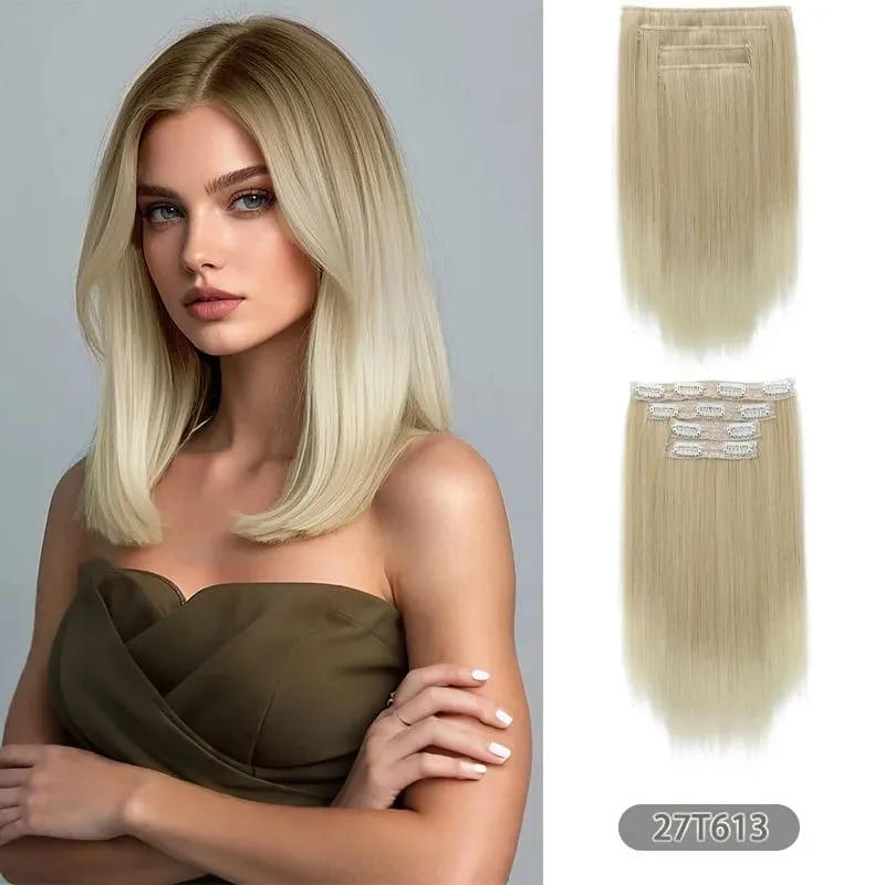 14Inch Synthetic 4Pcs/set Clips in Hair Extensions Straight Hairstyle Brown Blonde Hairpieces Heat Resistant Hair For Women — image 12
