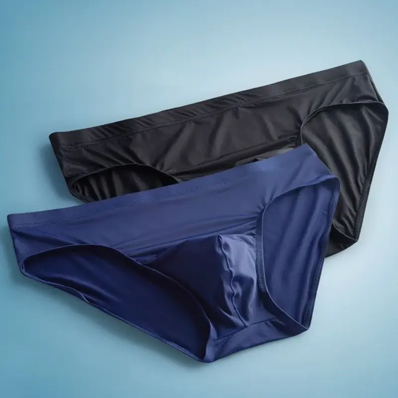 2 pçs grande bolsa de náilon cuecas masculinas cuecas de seda gelo masculino sem costura cuecas de cintura baixa calcinha fina plus size — image 3
