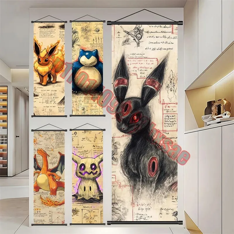 Printed Pokemon Poster Anime Wall Artwork Gengar Pictures Charizard Painting Canvas Pikachu Hanging Scrolls Home Room Decor