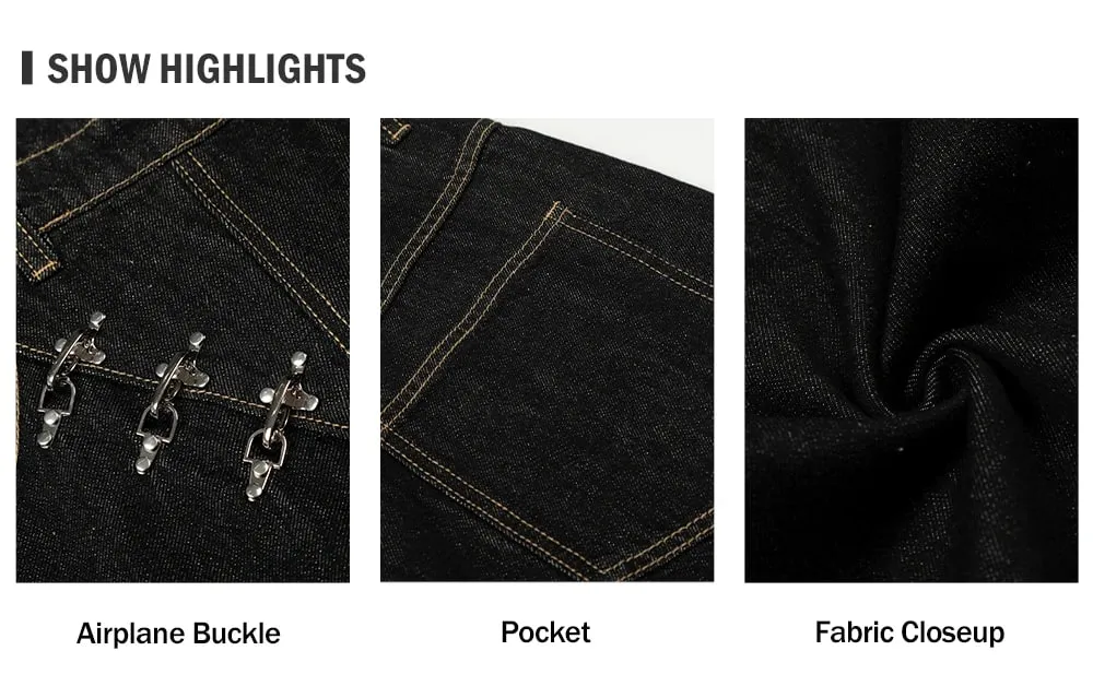 Airplane Buckle Jeans Mens High Street Wide Leg Baggy Denim Pants Man — image 8