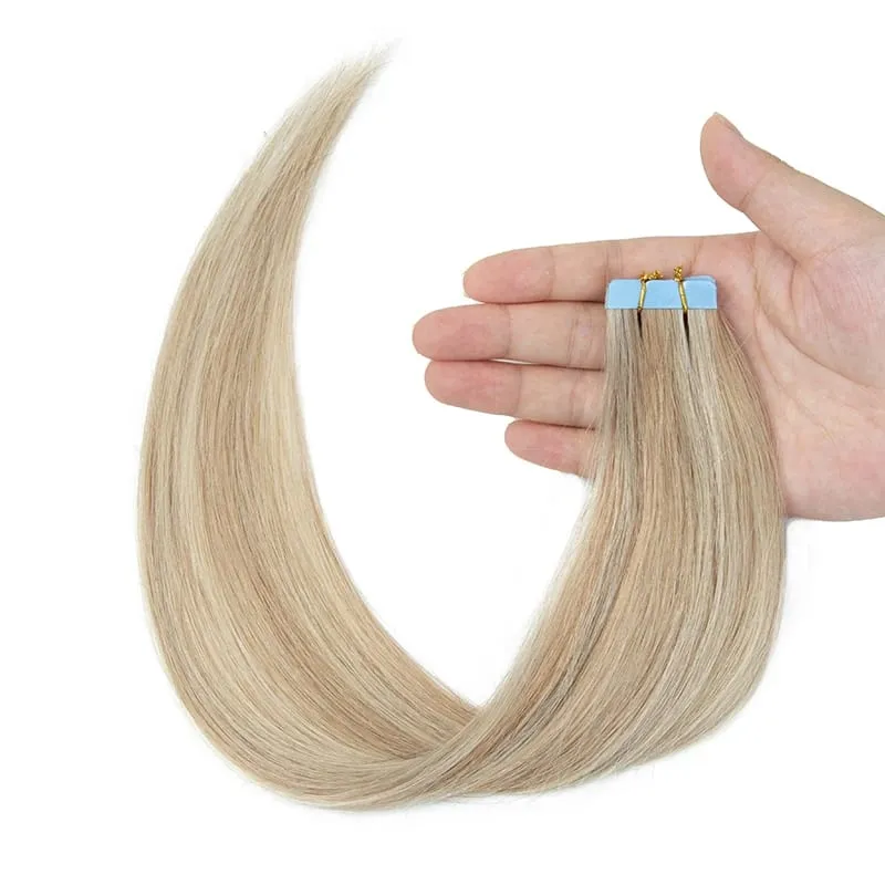 Human Hair Mini Tape In Extensions Skin Weft Machine Remy Natural Tape In 10pcs For Side Tape On Hair 12-24 Inch