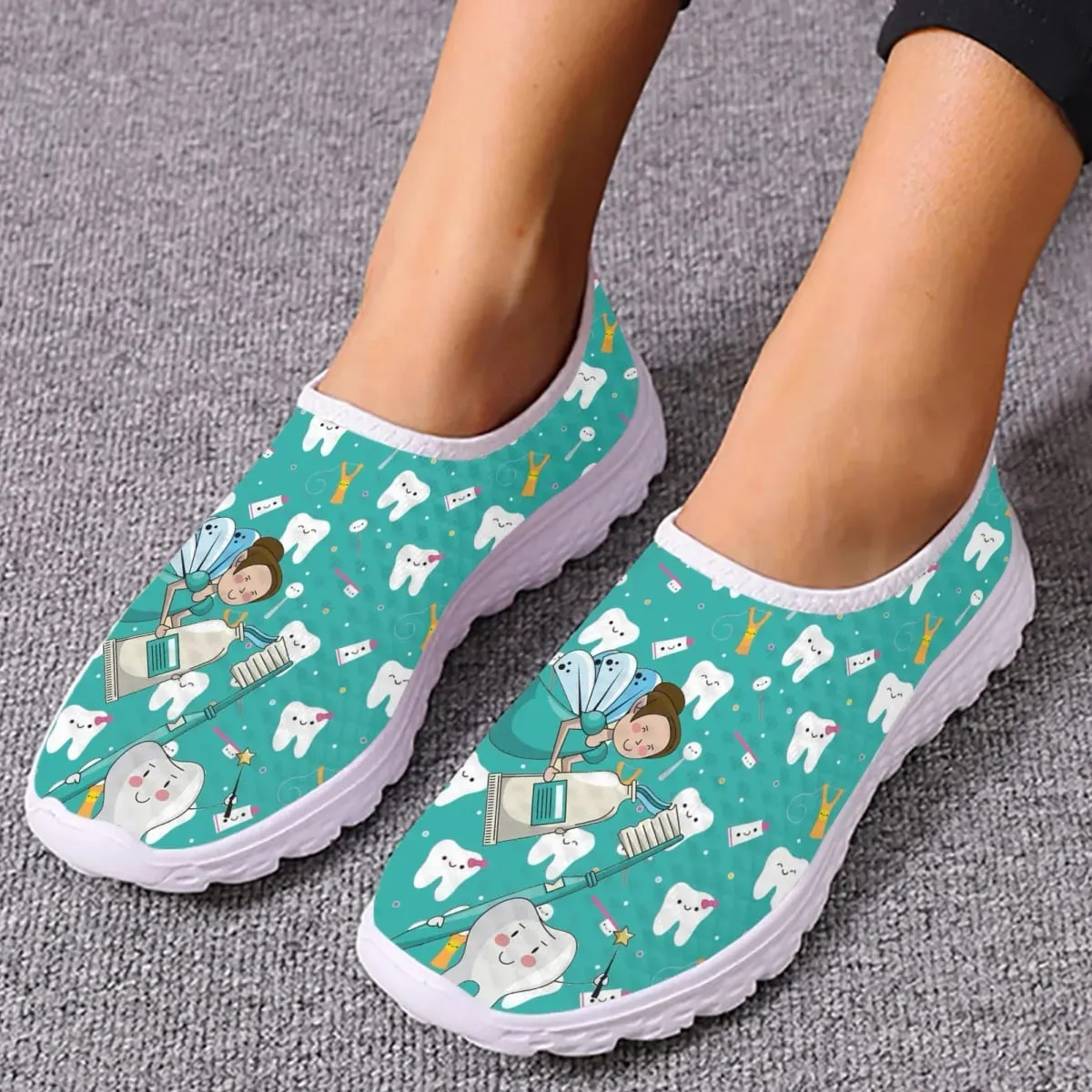 Dentist Shoes Women's Flats Cartoon Dental Nurse Print Breath Mesh Comfort Sneakers For Ladies Girls Summer Loafers — image 11