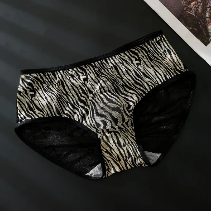 Men's Leopard Zebra Lace Brief 3D Contour Pouch High Rise Underpant High Elastic Sexy Male Underwear Breathable Sports Panties — image 4