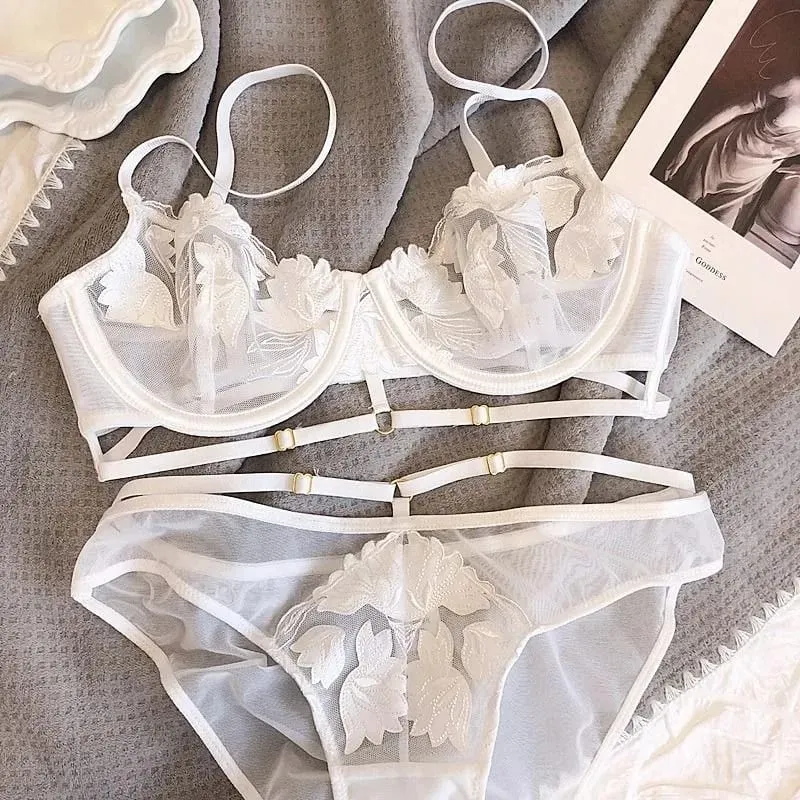 Sexy Lace Women Bra Push Up Underwear Brassiere and Panties Set Female Comfortable Lightweight Bow Semi Transparent Lingerie — image 6