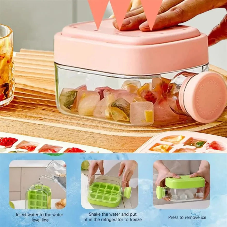 Ice Cube Bottle with Straw 2 In 1 Touch-Free Push-Type Ice Cube Making Bottle Easy Release Water Bottle Ice Mold — image 5