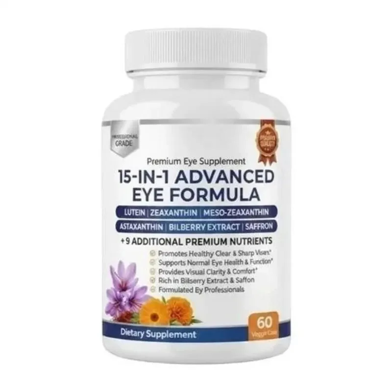 Premium 15-in-1 Advanced Eye Formula with Lutein Zeaxanthin Astaxanthin Bilberry & Saffron Supports Eye Wellness 60 Capsules