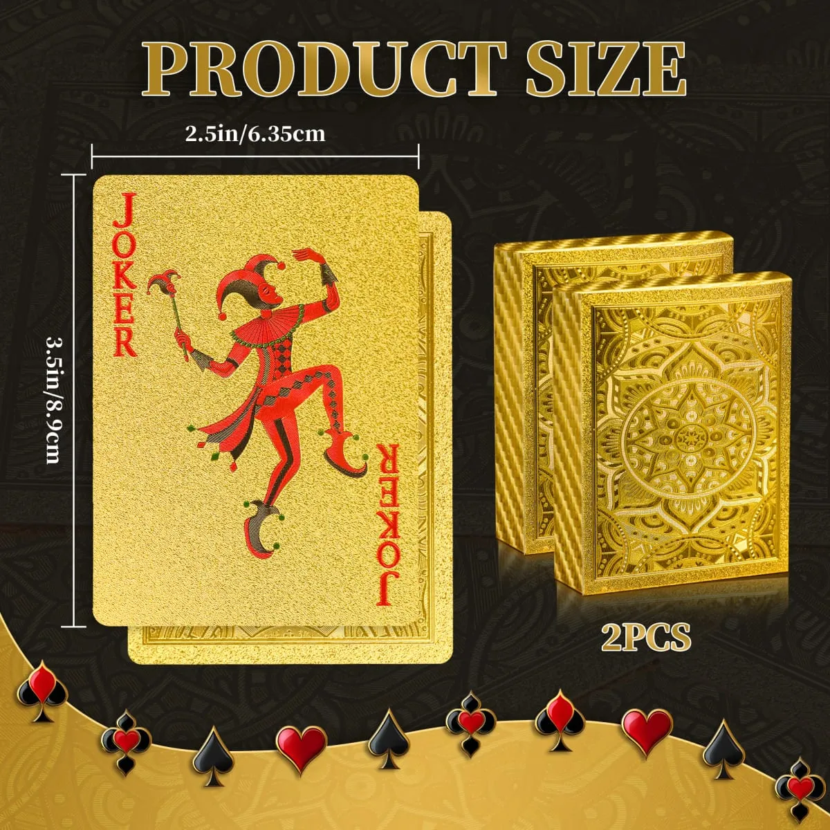 Gold Size Playing Cards | 1/2/4 Pack Plastic Waterproof Poker Set | Professional Board Games | Adult Game Gift for Holidays Vac — image 8