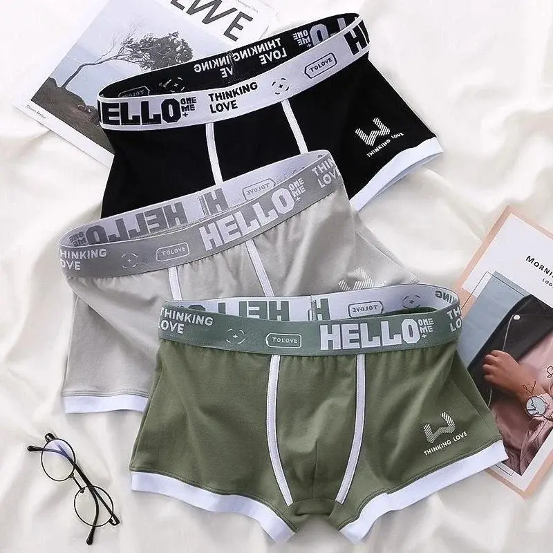 1Pcs Men Cotton Boxer Shorts Panties Underwear3 Kulay L XL 2XL 3XL Soft Letter Belt Breathable Soft Fashion Sports — image 1
