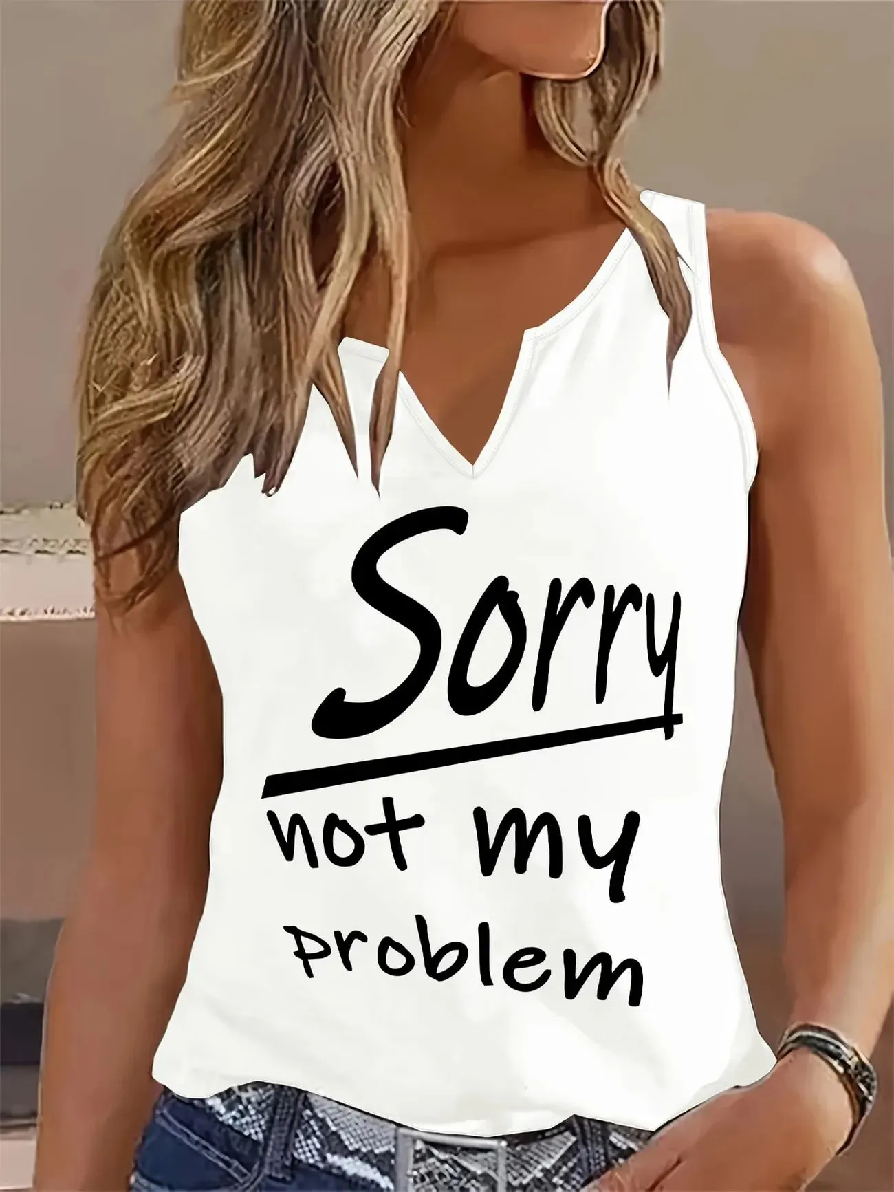 Y2k Graphic Letter Print Sleeveless Tank Top T-shirt V Neck 90s Vest T Shirts Women Tee Shirt V-Neck Gothic Tops — image 2