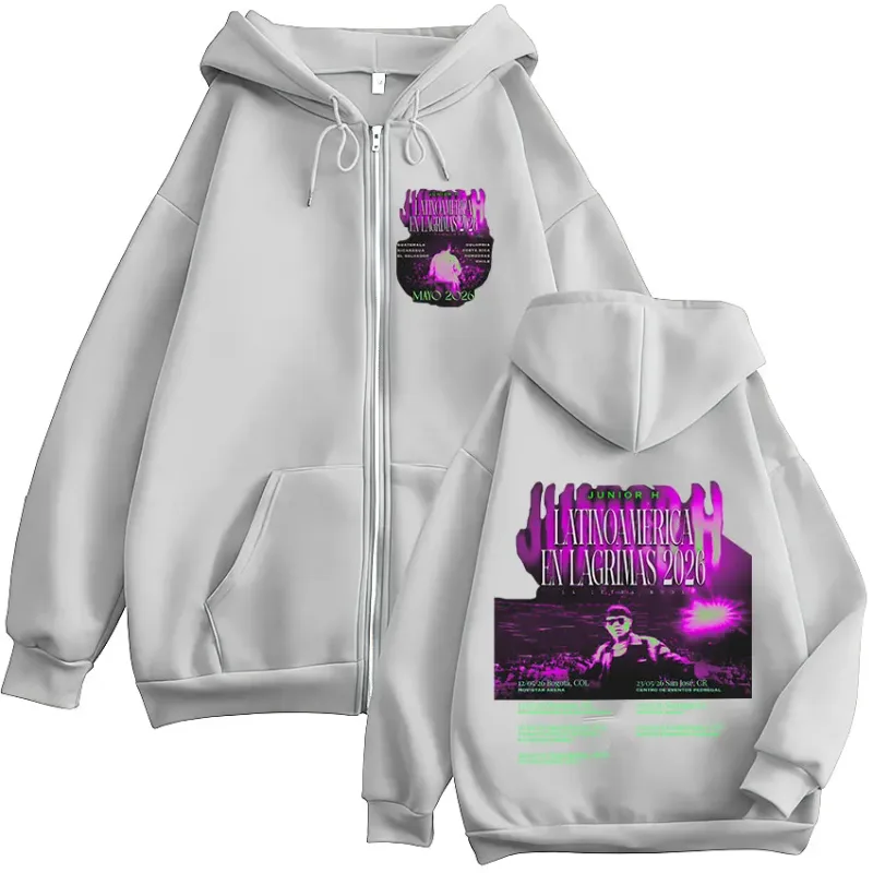 Junior H Latinoamerica En Lagrimas Tour 2026 Zipper Hoodies Men's Women Fashion Casual Zip Up Sweatshirts Pullovers Streetwear — image 6