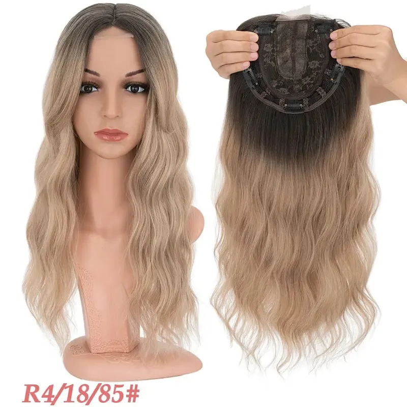 S-noilite Hair Topper 20 Inch Wavy Synthetic Clip-In Topper for Women Natural Looking Voluminous Hairpiece Ombre Blonde Wig