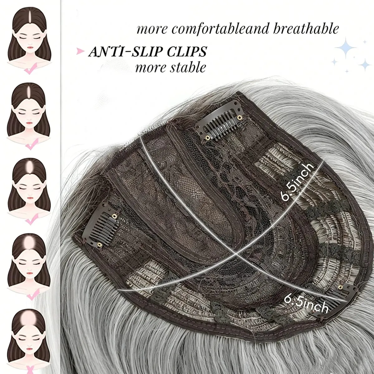 18in Clip in Synthetic Hair Topper with Bangs for Women lightly Curled Ends Wiglets Synthetic Fiber Pieces for Women