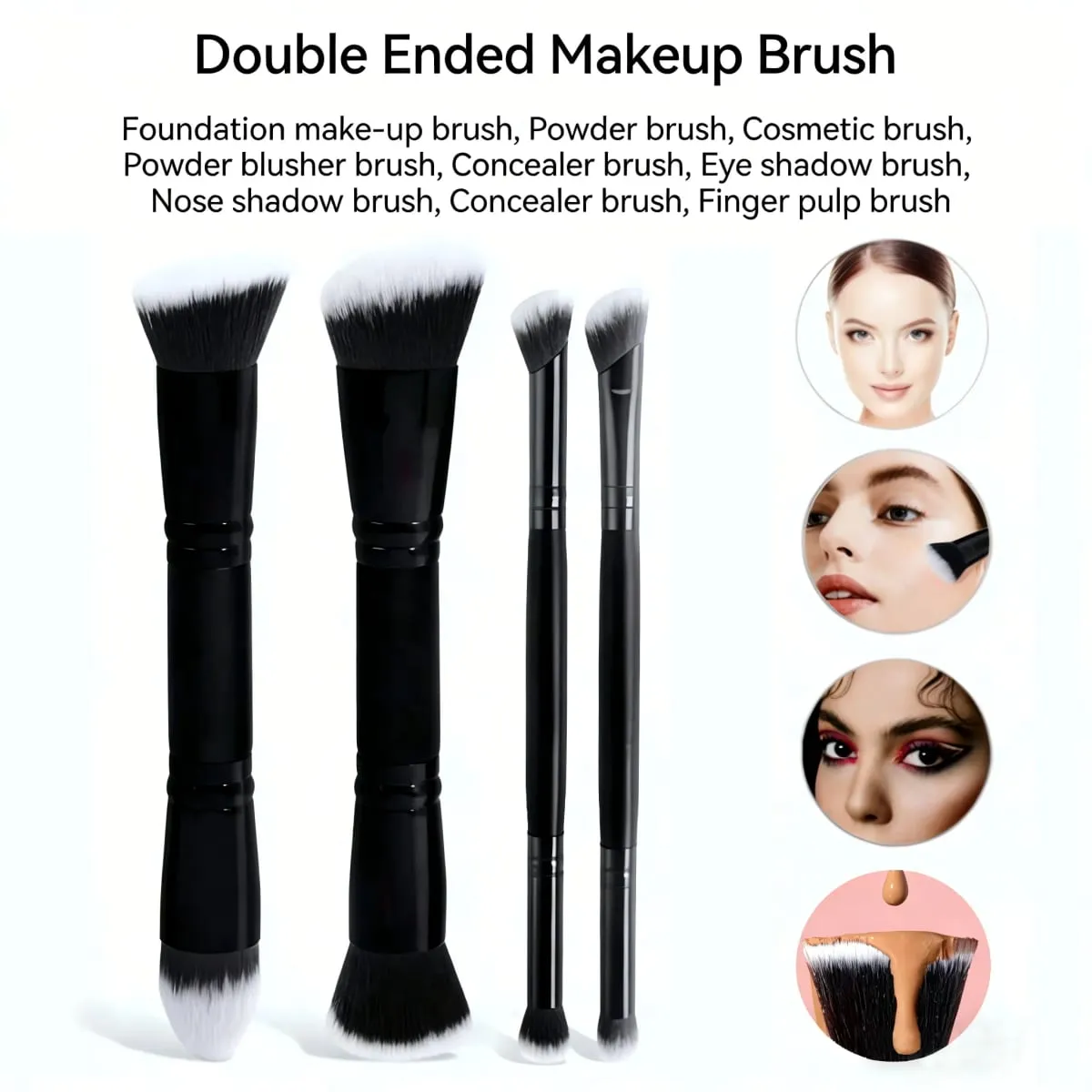 4-piece dual-ended multifunctional makeup brushes for the face portable dual-ended foundation brush contour brush loose powder brush blush brush eyeshadow brush nose shadow brush angled brush — image 1