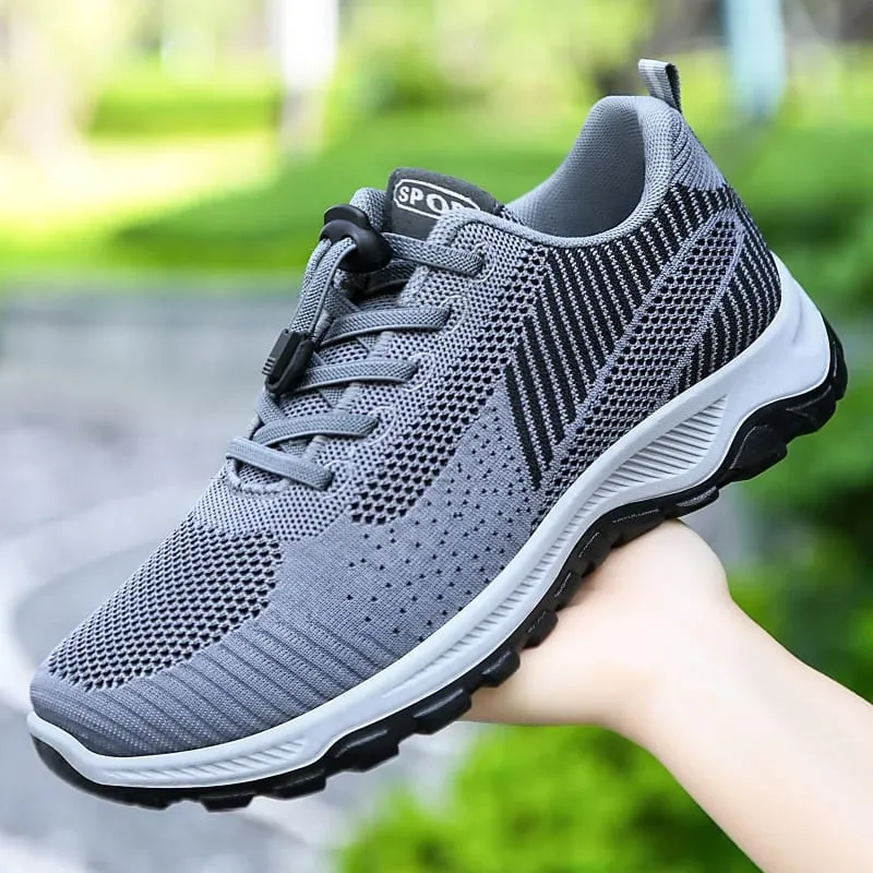 Men Breathable Mesh Knit Trainers Elastic Quick Lace Non Slip Thick Sole Outdoor Walking Sports Sneakers — image 3