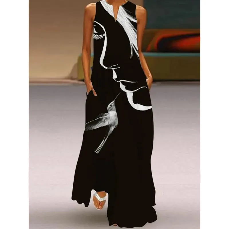 Women Dresses 2026 New summer wear sleeveless long dress V-neck printed emerald flower dress women's clothing vestidoes — image 7
