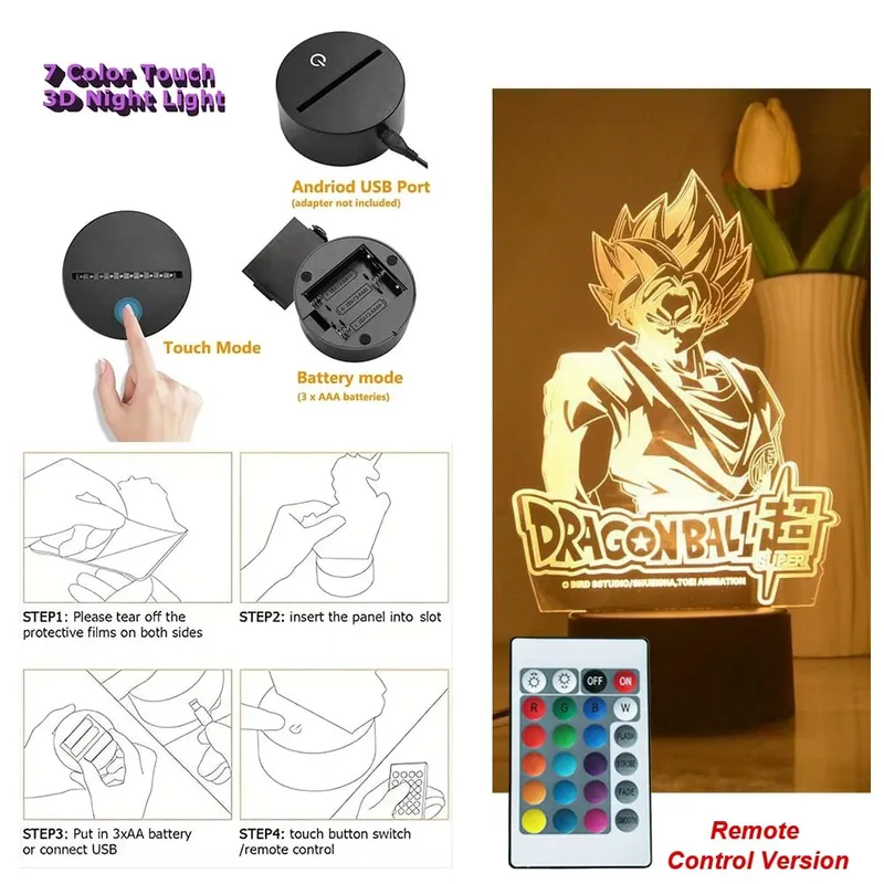 Dragon Ball Z Anime Figures Goku Vegeta Gohan Broly 3D Lamp PVC Action Figures Toys for Children Trunks Buu Super Saiyan Gifts — image 31