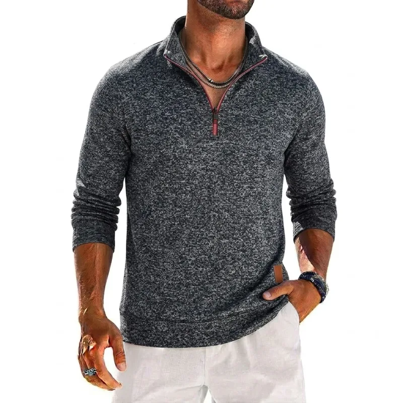 Long Sleeve Quarter Zip Men's Sweatshirt Solid Pullover Man Zip Up Hoodies for Man Casual Mens Coats Male Sweatshirt Poleron Men — image 9