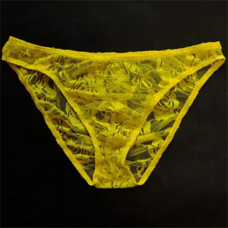 Sexy Men Lace Transparent Briefs Perspective Underwear Hollow Out Rose Mesh Low Rise Panty na Lalaki — image 16