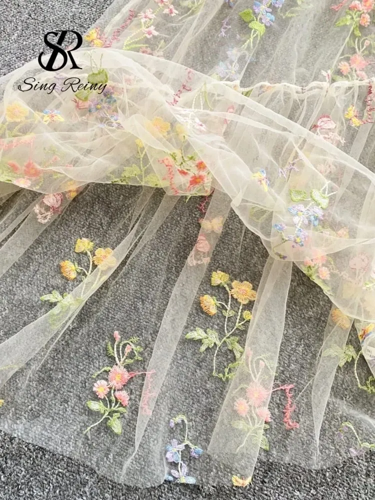 Holiday Floral Embroidery Long Dress 2026 Women O Neck Sleeveless Loose Irregular Summer French Mesh Bohemian Sundress — image 7