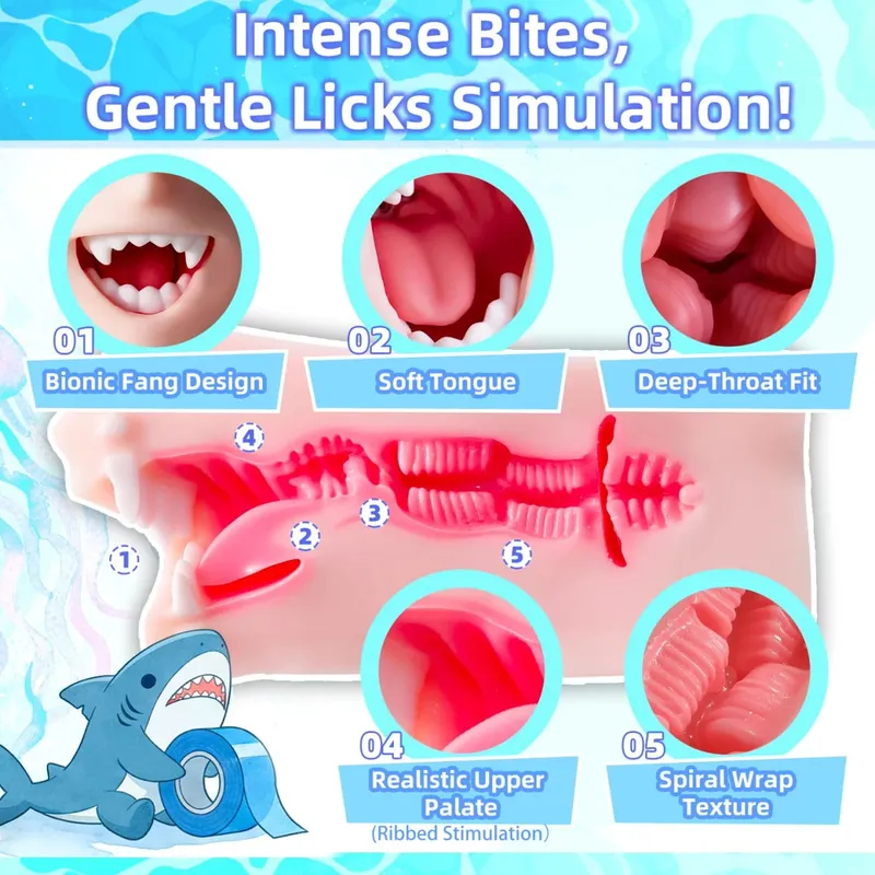 YUU Mouth Male Masturbator Real Mouth Deep Throat Pocket Pussy Blowjob with Fangs Tongue Sea Predator Masturbation Toys Oral Sex — image 3