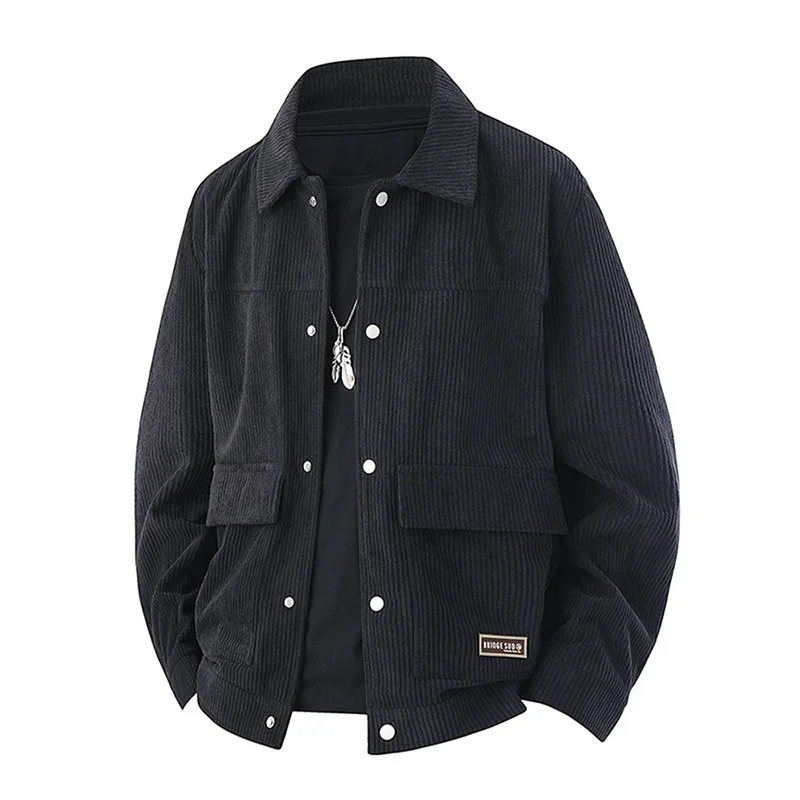 Men Classic Lapel Corduroy Jacket Metal Snap Button Large Patch Pockets Retro Vintage Casual Workwear Streetwear Male Outer Coat — image 3