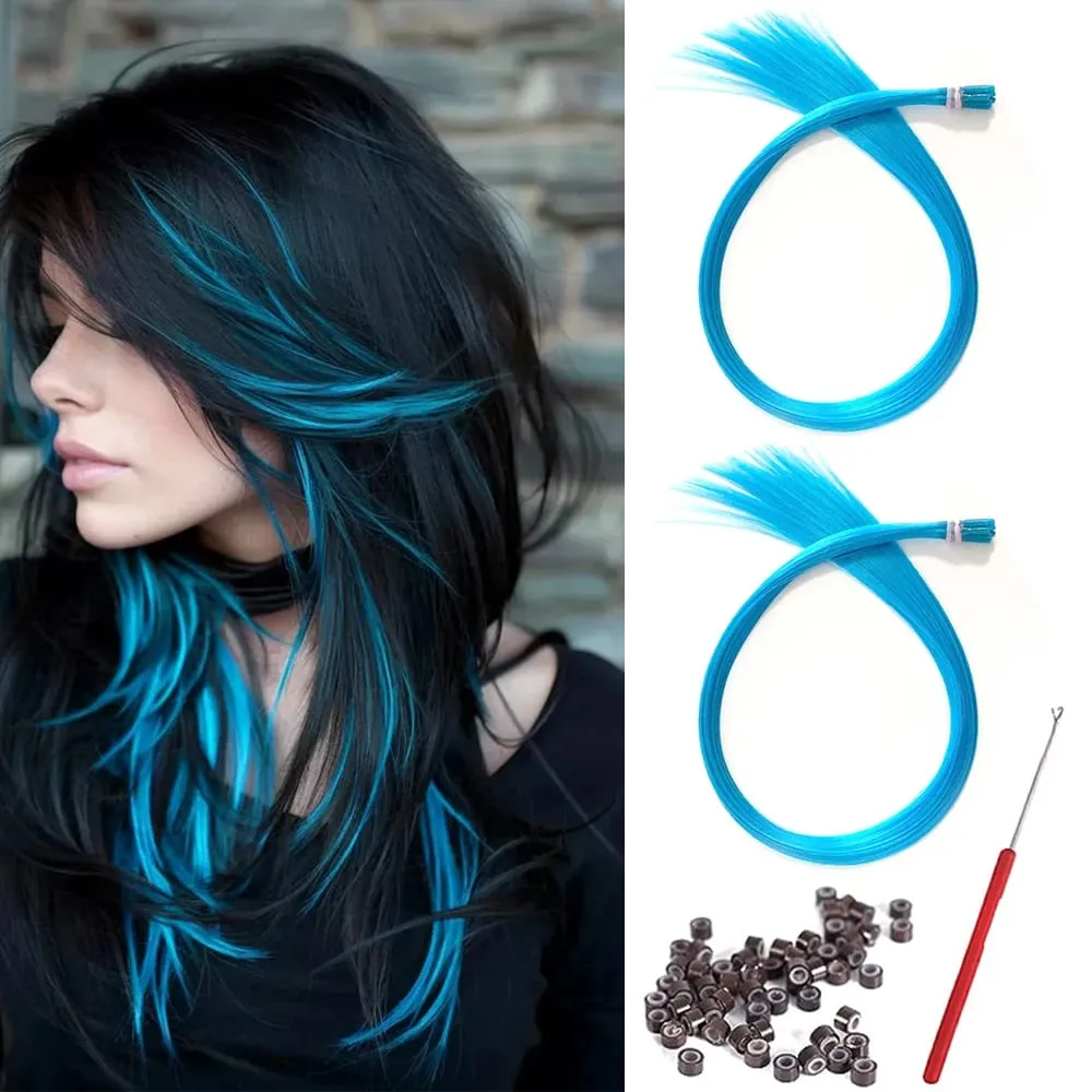 20 Strands Synthetic I-Tip Fusion Hair Extensions Party Colors 16" Straight Heat Resistant Highlight Feather Hairpieces Festival — image 14