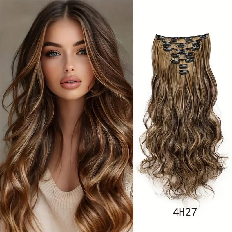 Synthetic 18Inch Long Curly Hair Hairpiece Heat Resistant Hair Extension Clips In Black Brown Blonde for Women — image 6