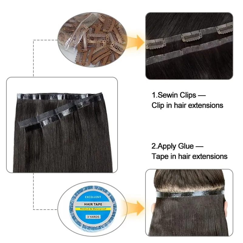 Tape In Weft Hair Extensions Human Hair PU Long Weft Tape In Hair Extensions Real Human Hair Silky Easy to Use Remy 12-20 inch — image 3